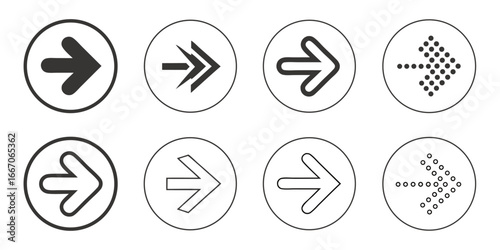 Collection of Eight Diverse Rightward Arrow Icons