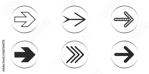 Collection of Six Diverse Rightward Arrow Icons