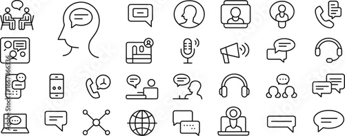 Communication chat icon set with speech bubble phone call microphone video conference headset messaging online support conversation network