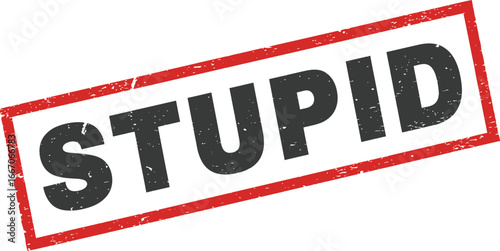 A red and black rubber stamp with the word stupid on a transparent background