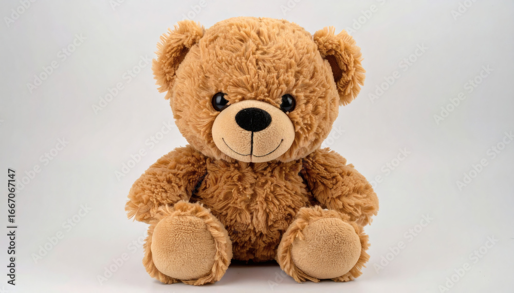 Obraz premium Cute Brown Teddy Bear Plush Toy on White Background, Adorable Soft Stuffed Animal, High-Resolution Toy Photography for Kids, Gifts, and Creative Projects