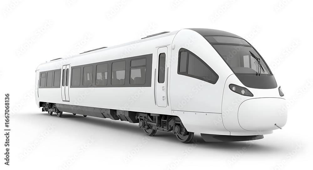 Fototapeta premium Sleek modern white high-speed passenger train on a white studio background