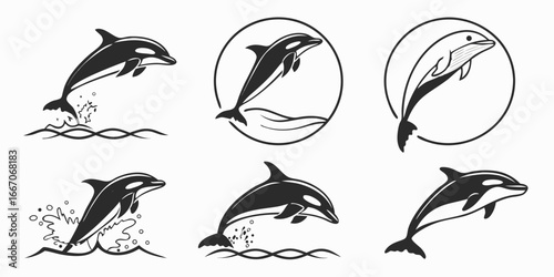 Collection of Stylized Dolphin Illustrations