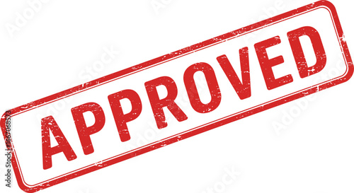 Approved stamp seal with red ink on transparent background