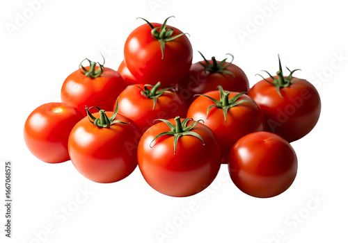 A cluster of vibrant, ripe tomatoes against a stark black background displays intense red hues and a rich texture.