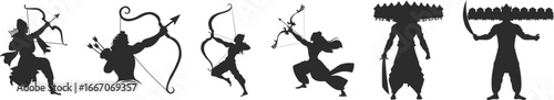 Dussehra elements: Ram Navami or ravan dahan Silhouette clip art vector Illustration 