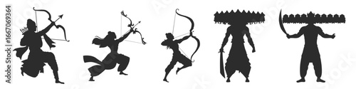 Dussehra elements and Ram Navami or ravan dahan Silhouette clip art vector Illustration 