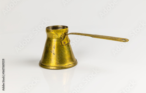 Vintage Brass Coffee Pot on White Background