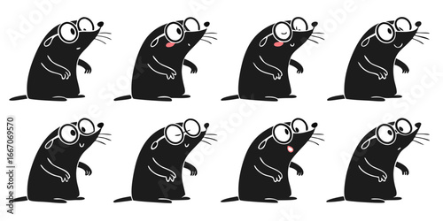 Cute cartoon mole with glasses expressing emotions