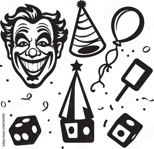 Joker Icon | Clown Face Vector Symbol and Playing Card Illustration