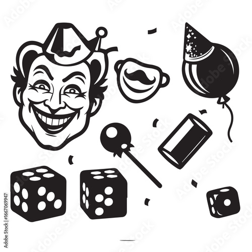 Joker Icon | Clown Face Vector Symbol and Playing Card Illustration