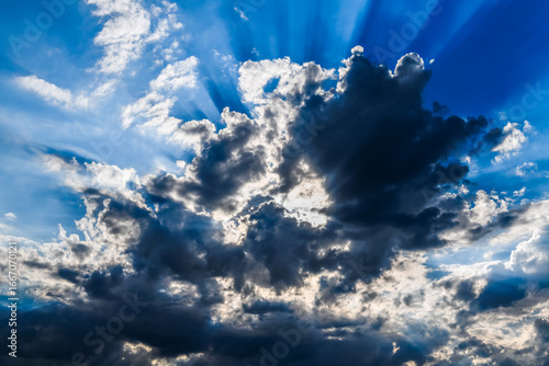 Dramatic Cloudscape with Sun Rays Breaking Through