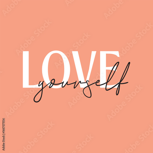 Love yourself handwritten black text isolated on pink background vector.