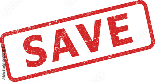 Red save stamp on white background for discount or promotion on transparent background