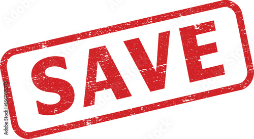 Red save stamp on white background for discount or promotion on transparent background