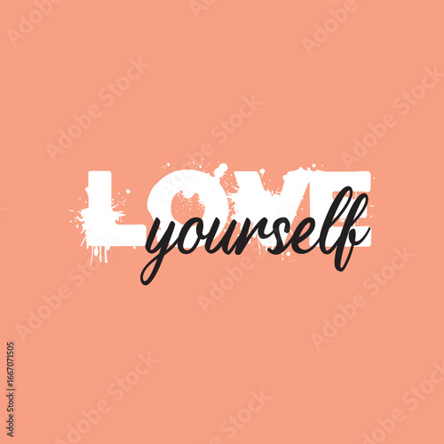 Love yourself handwritten black text isolated on pink background vector.