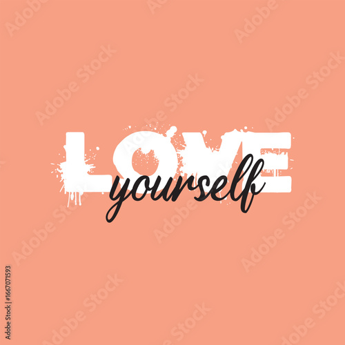 Love yourself handwritten black text isolated on pink background vector.
