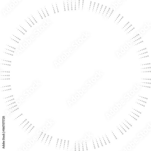 Circle outline containing squared short rays radiating outward from an empty center.