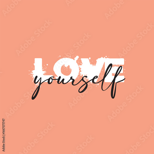 Love yourself handwritten black text isolated on pink background vector.