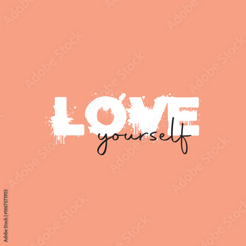 Love yourself handwritten black text isolated on pink background vector.