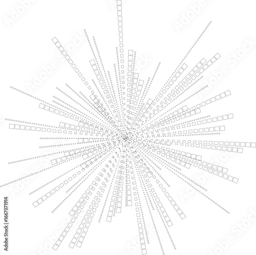 Circular outline showing squared irregular rays in an explosion formation radiating outward from the center.