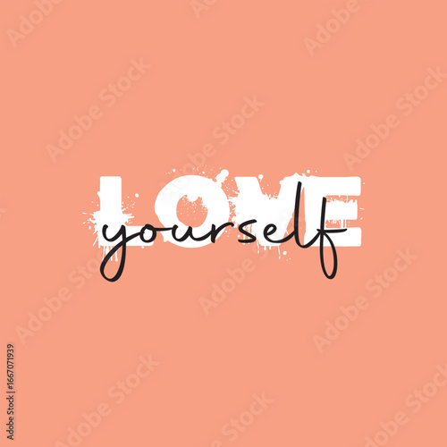 Love yourself handwritten black text isolated on pink background vector.
