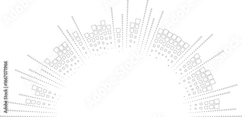 Half circle outline design with squared irregular medium rays extending inside and outside.