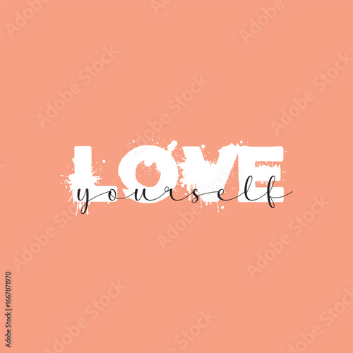 Love yourself handwritten black text isolated on pink background vector.