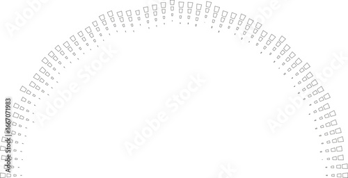 Vector half circle featuring squared irregular rays extending inwards and outwards symmetrically.