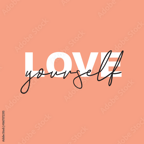 Love yourself handwritten black text isolated on pink background vector.