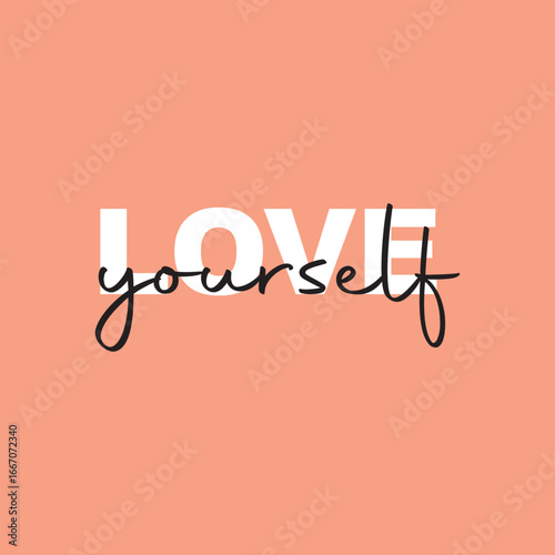 Love yourself handwritten black text isolated on pink background vector.