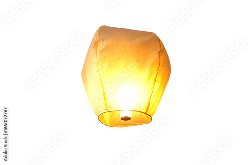 Bright Yellow Sky Lantern Ascending on Background floating light isolated on a transparent background