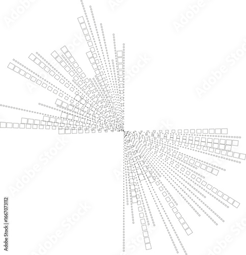 Circular outline with squared two beams of long rays tapering outward radiating from the center.