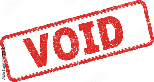 A red void stamp on a white background with a distressed texture on transparent background
