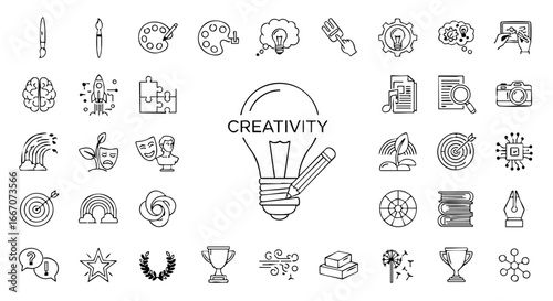 Creativity Icons and Illustrations for Innovative Designs in Graphic Art Environment
