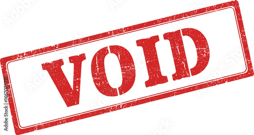 A red void stamp on a white background with a distressed texture on transparent background