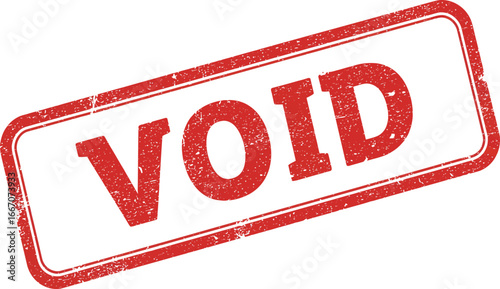 A red void stamp on a white background with a distressed texture on transparent background