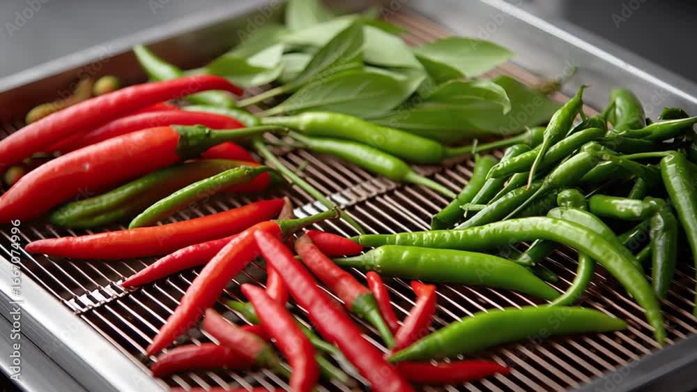 Red chili pepper green chili pepper fresh herb spicy vegetable cooking ingredient natural food healthy diet organic produce kitchen preparation vibrant color close up view raw spice culinary herb