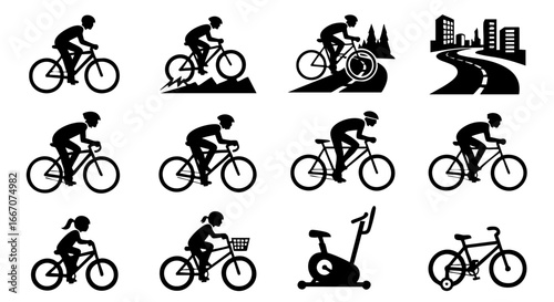 Biking Adventure, Cyclist, Urban Path, Illustration, Cityscape, Side View, Fitness Journey