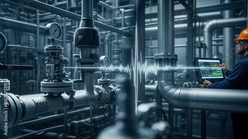 Wallpaper Mural Industrial cryogenic hydrogen loop system undergoing an acoustic integrity test to assess leak probability and sensor responsiveness. Torontodigital.ca