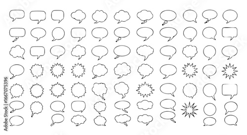 Extensive Collection of Vector Outlined Speech and Thought Bubbles for Communication Designs