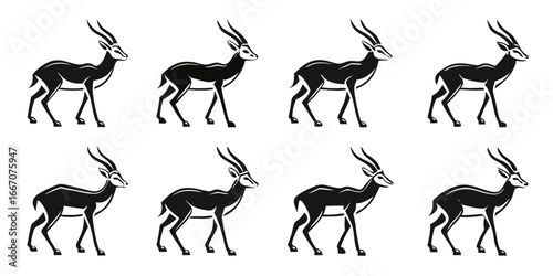 Stylized Black Gazelle Silhouette Collection