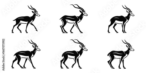 Stylized Black Gazelle Silhouettes on White Background