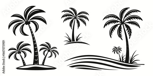 Stylized Black Palm Trees on White Background