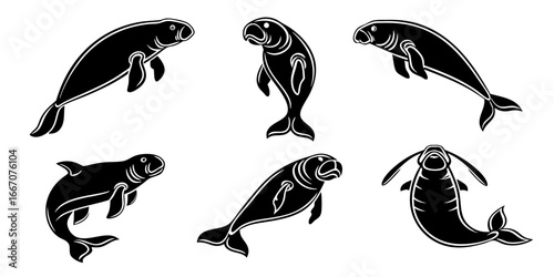 Stylized Black Silhouette Manatee Collection