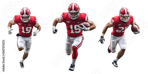 Three football players running on transparent png background