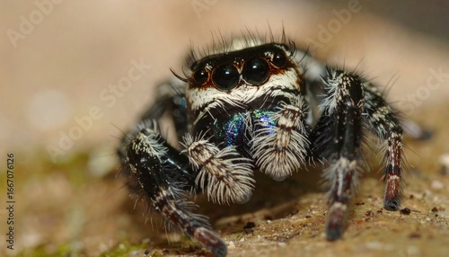 Wallpaper Mural Detailed Macro Photograph of a Jumping Spider with Vibrant Colorful Markings and Unique Eye Structure in Sharp Focus Torontodigital.ca