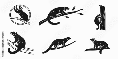 Stylized Black Silhouettes of Animals on Branches