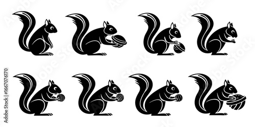 Stylized Black Squirrels with Nuts Collection