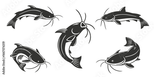 Stylized Catfish Illustrations in Various Poses